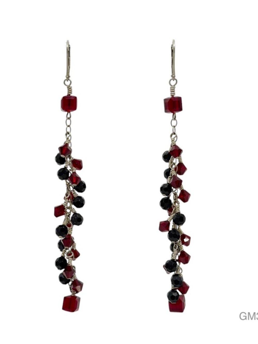 Hand Made Sterling silver onyx & Glass bead earrings - GM330